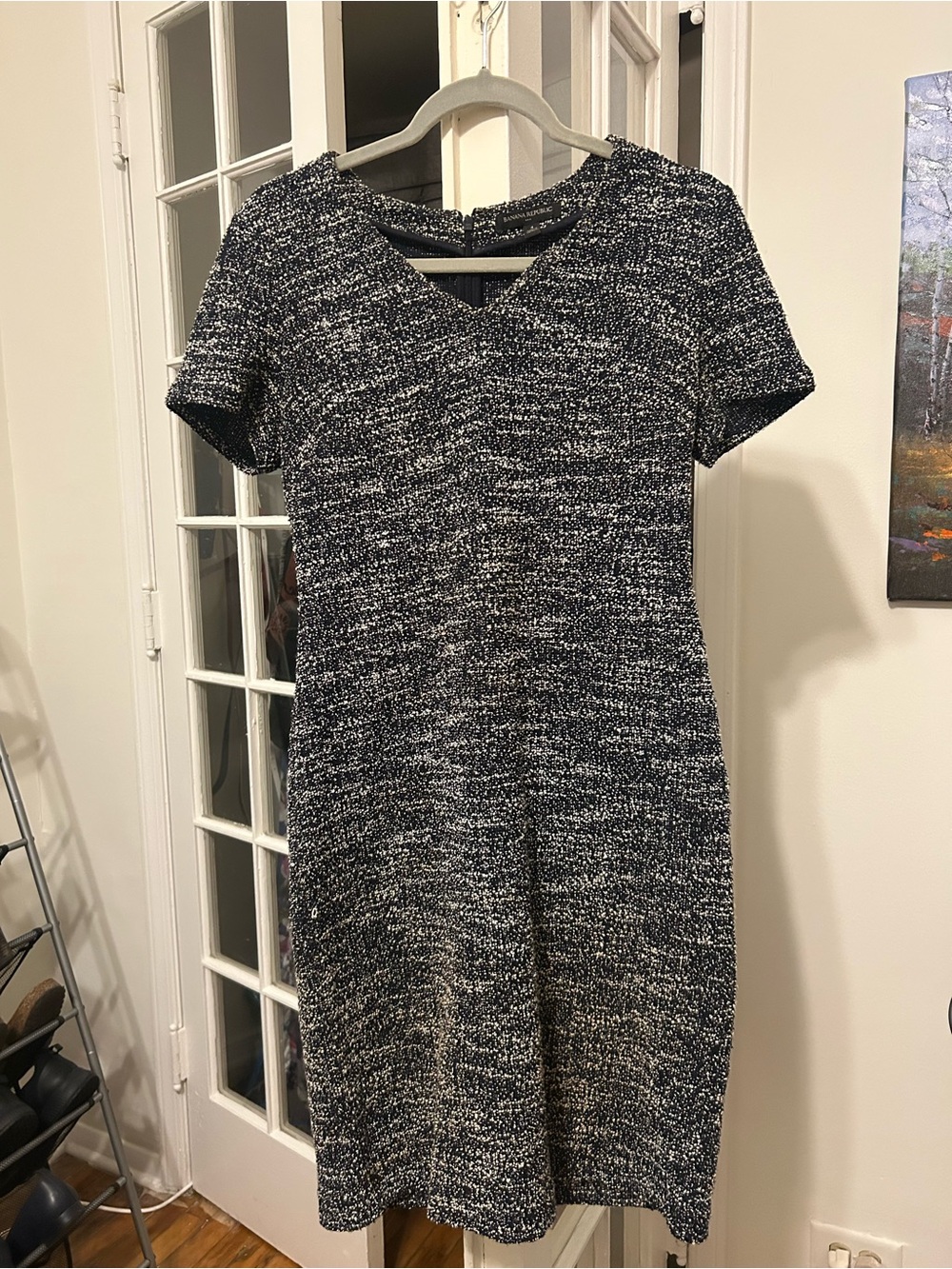 Banana Republic Black and White Textured V-Neck Knit Dress